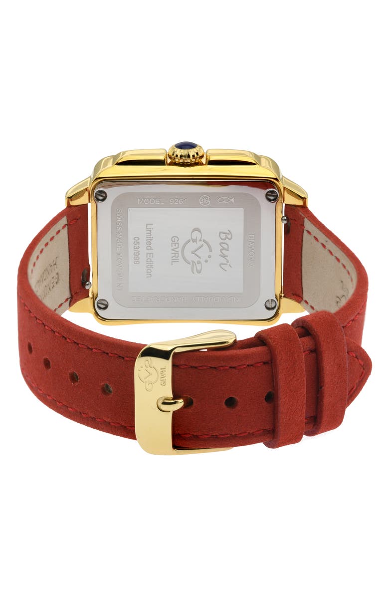 GV2 Women's Bari Enamel with Diamond Dial Leather Strap Watch, 37mm, Alternate, color, Red
