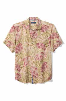 Sand Linen Villa Nueva Vines Short Sleeve Linen Blend Button-Up Shirt