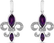 Haus of Brilliance Silver Amethyst & Diamond Accent Fleur De Lis Dangle Stud Earrings