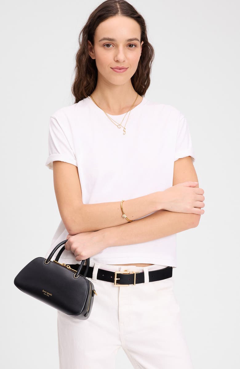 Kate Spade New York mini grace fine grain leather top handle bag, Alternate, color, Black