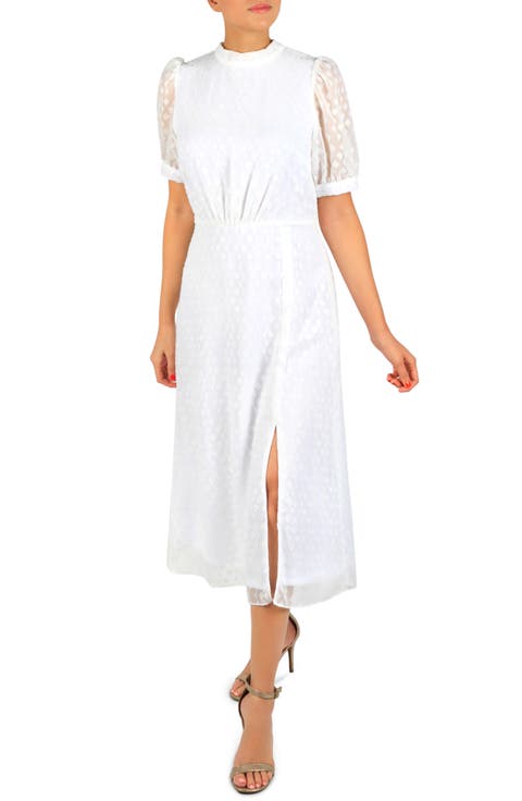 Geo Print Puff Sleeve Midi Dress