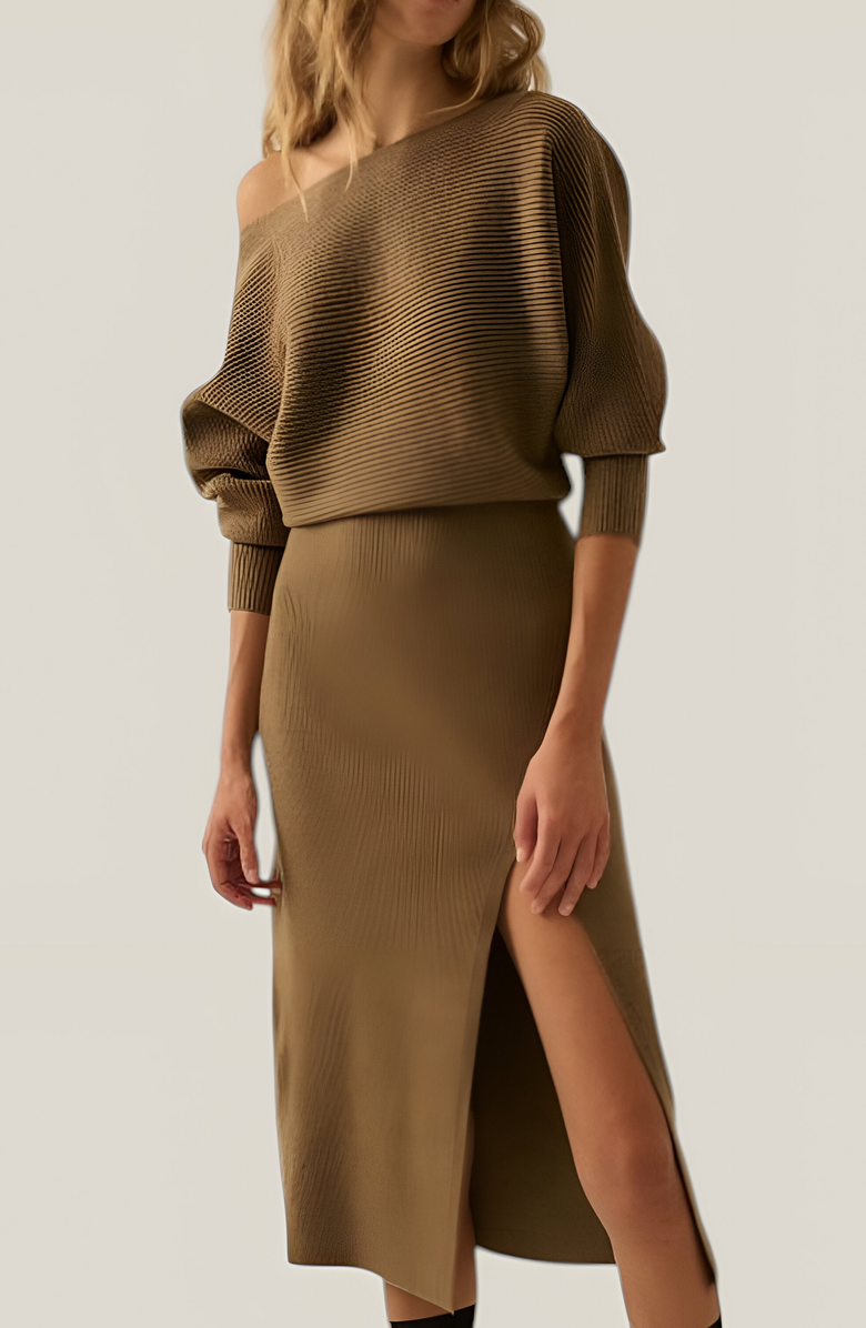 Modenaire Rib-Knit One-Shoulder Dolman Midi Sweater Dress, Alternate, color, 