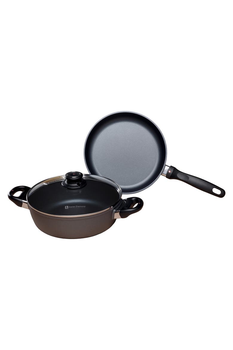 3 Piece Cookware Set - Fry Pan and Casserole, Main, color, Black
