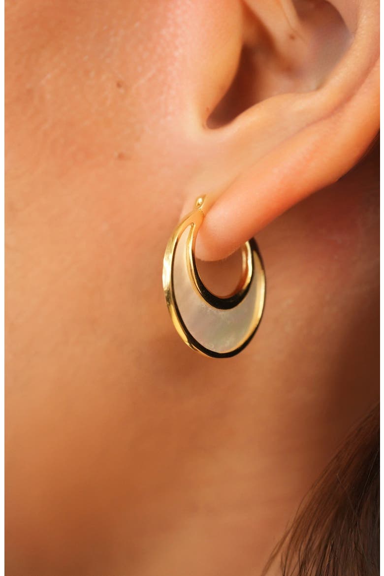 Mother-of Pearl Crescent Hoop Earrings, Alternate, color, GOLD/ WHITE