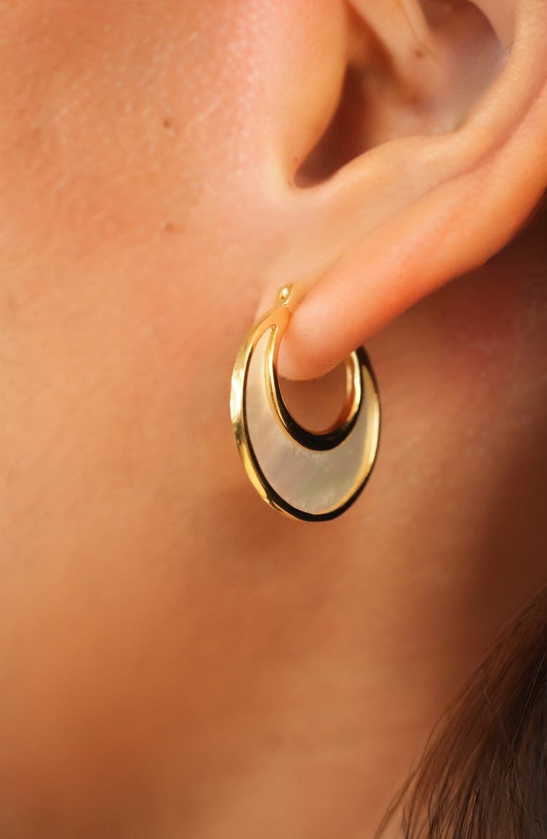 Argento Vivo Sterling Silver Mother-of Pearl Crescent Hoop Earrings, Alternate, color, Gold/ White