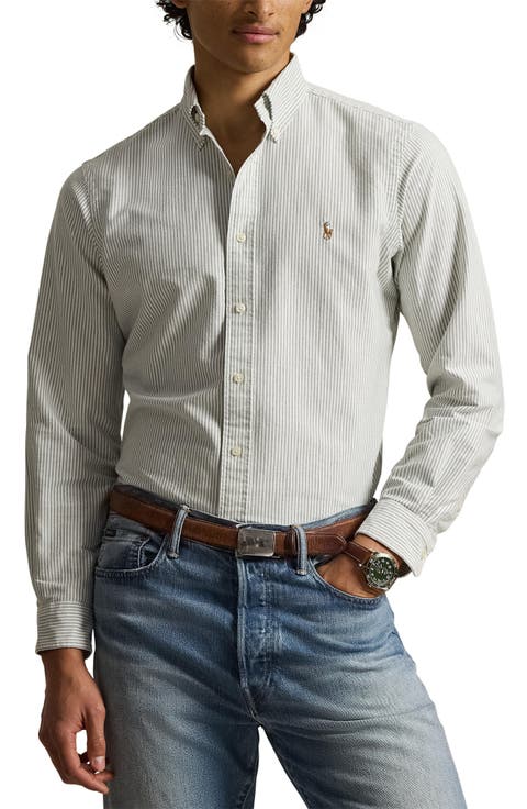 Classic Fit Stripe Cotton Button-Down Oxford Shirt