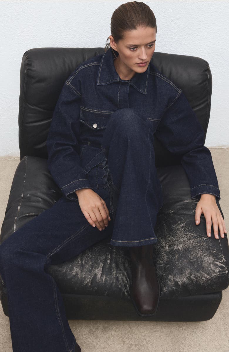 MANGO Drawstring Closure Flare Leg Jeans, Alternate, color, Blue