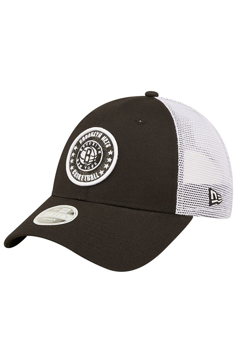 New Era Women's New Era Black/White Brooklyn Nets Glitter Patch 9FORTY Snapback Hat, Main, color, Black