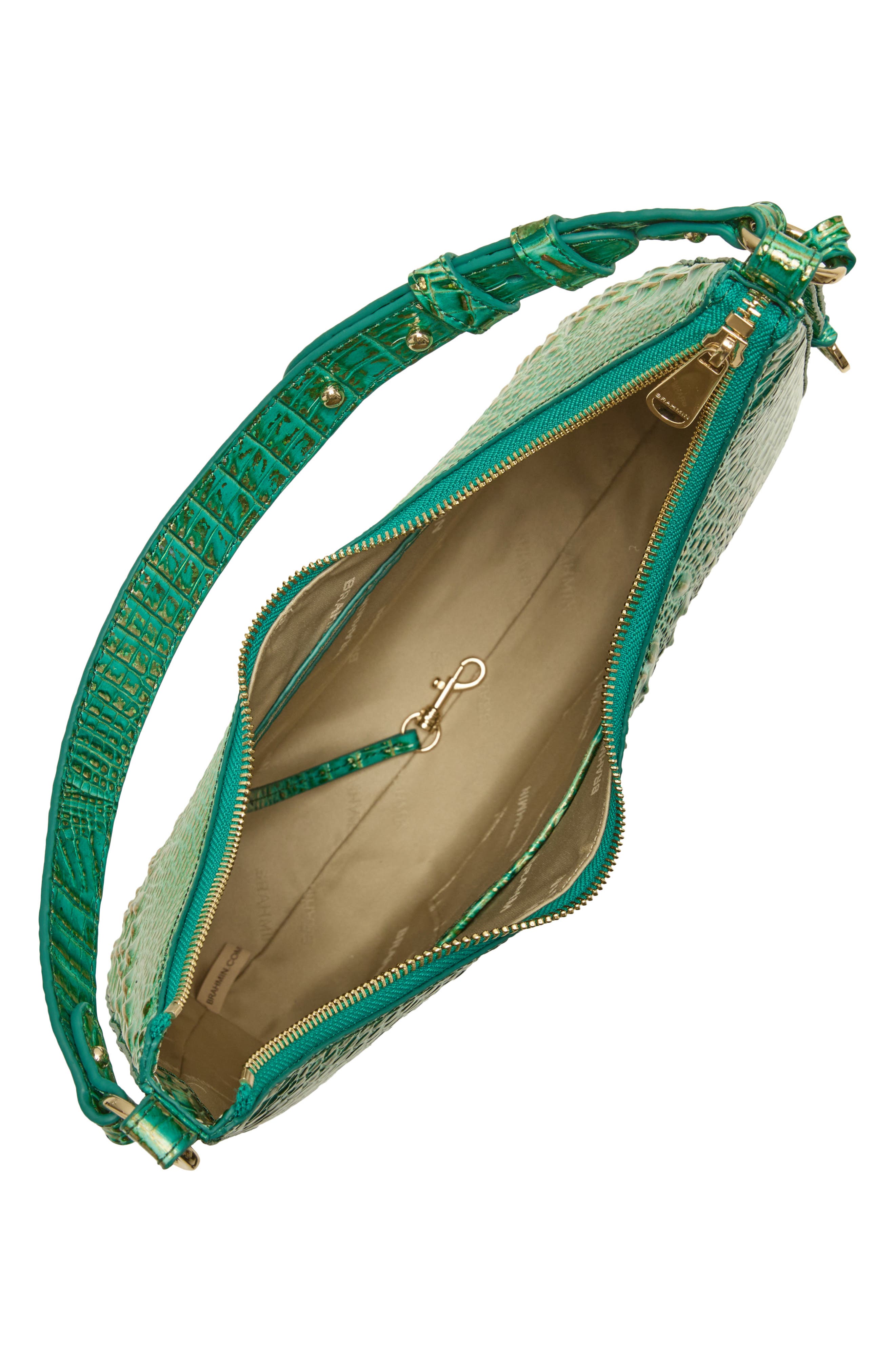 Tabitha Croc Embossed Leather Shoulder Bag, Alternate, color, JUNGLE JEWEL