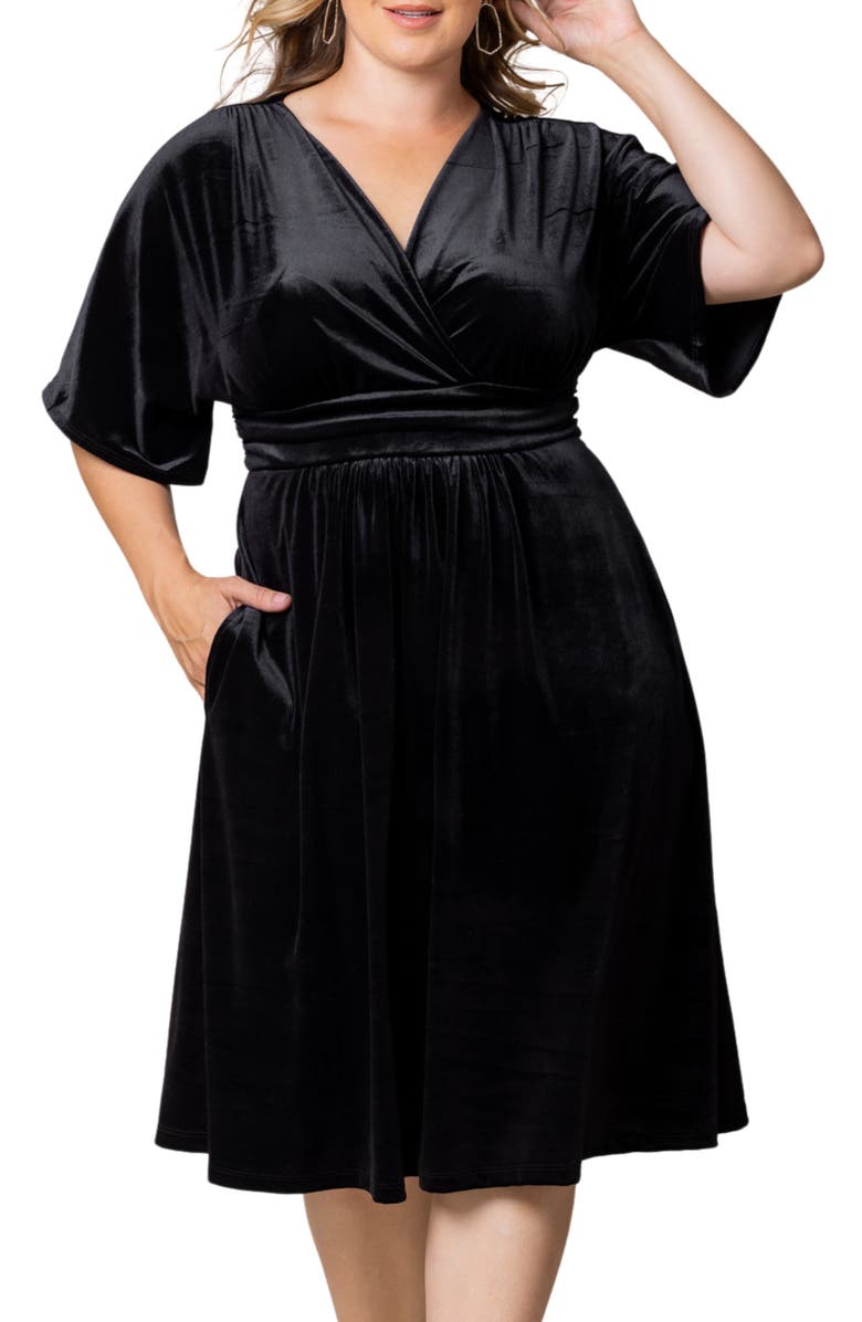 Kiyonna Angelic Velvet Cocktail Dress, Alternate, color, Onyx