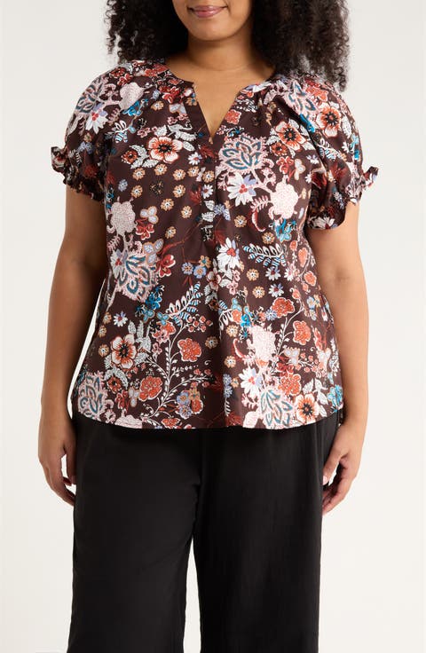 Journee Floral Ruffle Cotton Top (Plus)