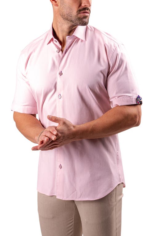 Maceoo Galileo Resistance0123 Pink Short Sleeve Cotton Button-up Shirt
