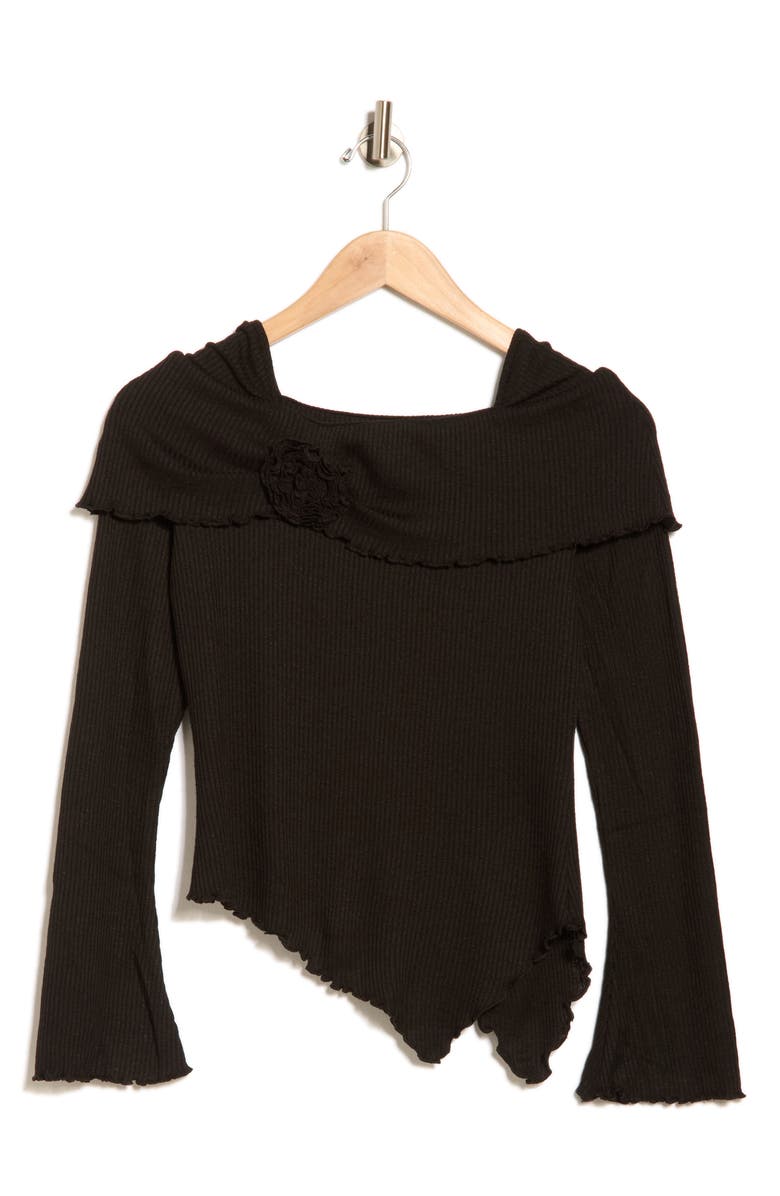 PATRIZIA LUCA Off the Shoulder Long Sleeve Asymmetric Top, Alternate, color, Black