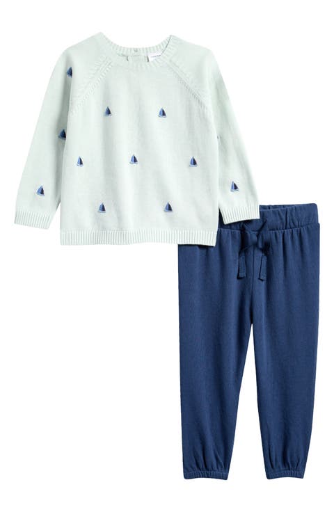 Embroidered Crewneck Sweater & Terry Cloth Joggers Set (Baby)