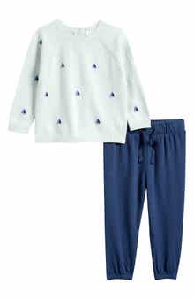 Nordstrom Embroidered Crewneck Sweater & Terry Cloth Joggers Set