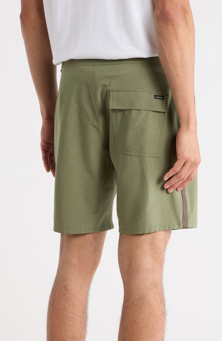TENŌRE Tuxedo Stripe Board Shorts, Alternate, color, Olive