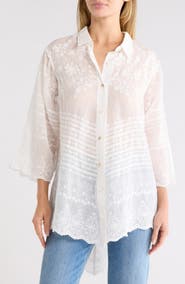Forgotten Grace Embroidered Cotton Three-Quarter Sleeve Shirt