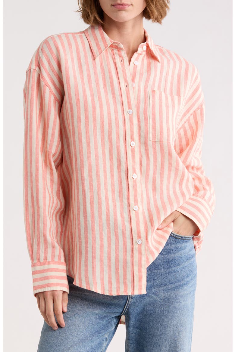 Laguna Stripe Linen Button-Up Shirt, Main, color, PEACH LUCY STRIPE
