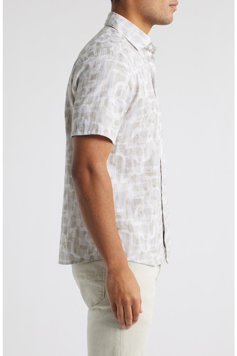 Steinway Short Sleeve Cotton & Linen Button-Up Shirt, Alternate, color, TAN