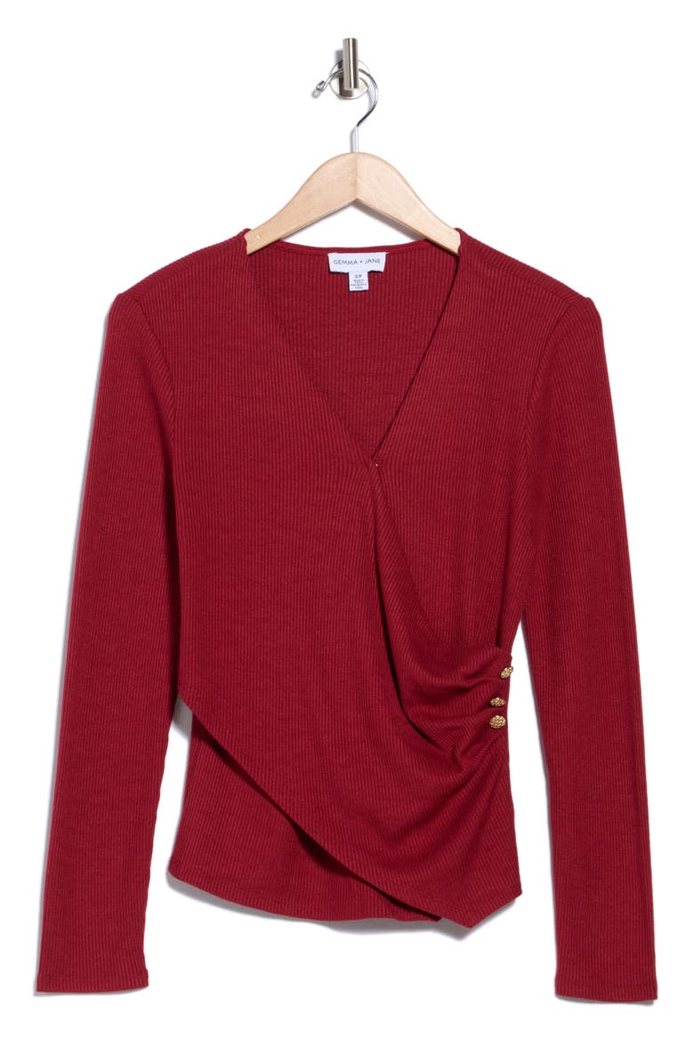 Ribbed Wrap Knit Top, Alternate, color, SANGRIA