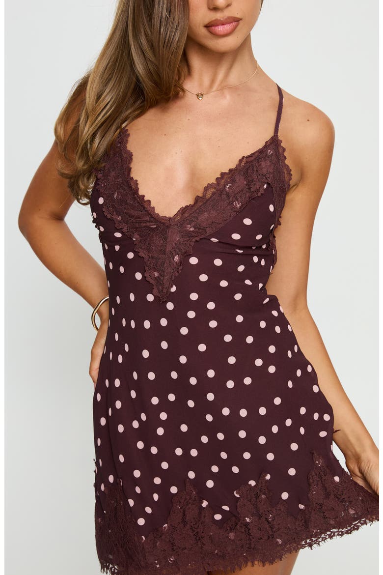 Call My Lover Polka Dot Mini Slipdress, Alternate, color, BROWN POLKA