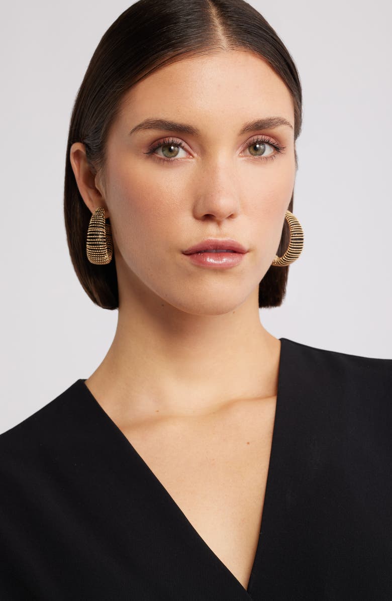 Nordstrom Metallic Thread Hoop Earrings, Alternate, color, Black- Gold