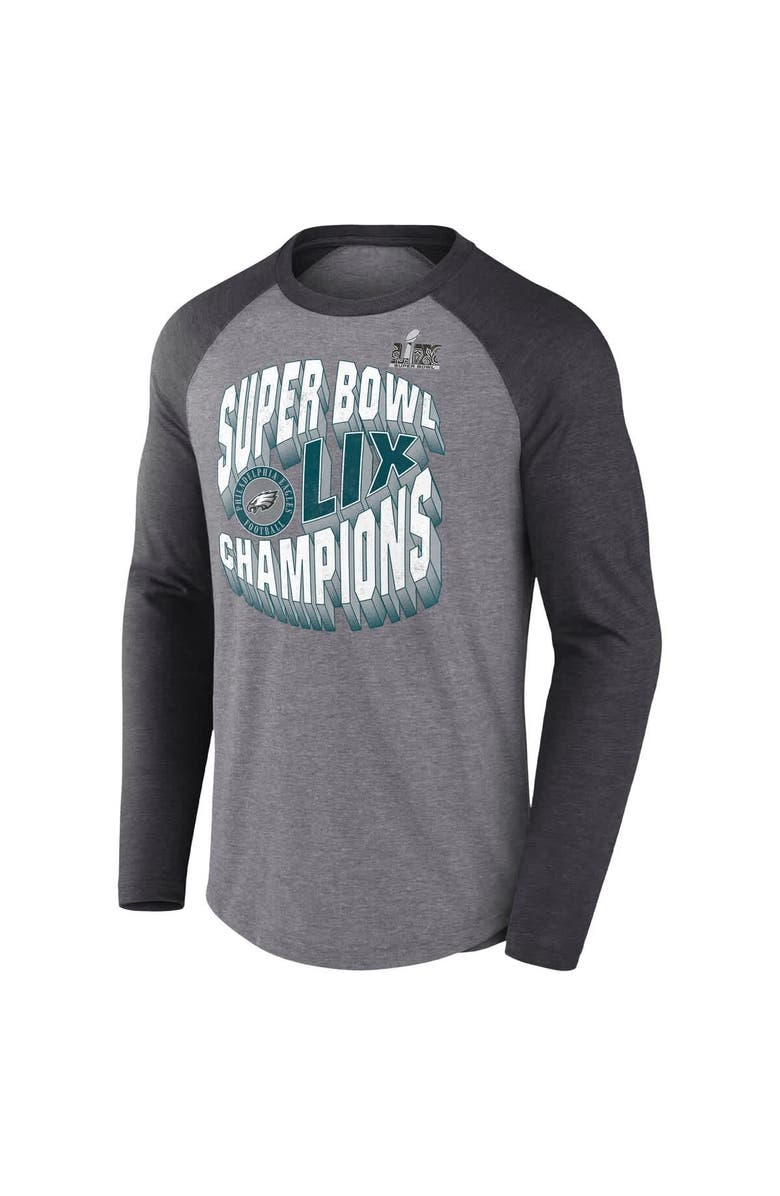 FANATICS Men's Fanatics Heather Gray Philadelphia Eagles Super Bowl LIX Champions Historic Win Raglan Tri-Blend Long Sleeve T-Shirt, Alternate, color, 