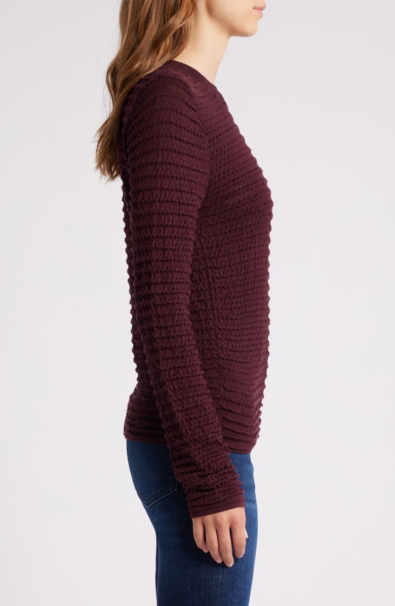 FRAME Smocked Silk Blend Crewneck Top, Alternate, color, Wine