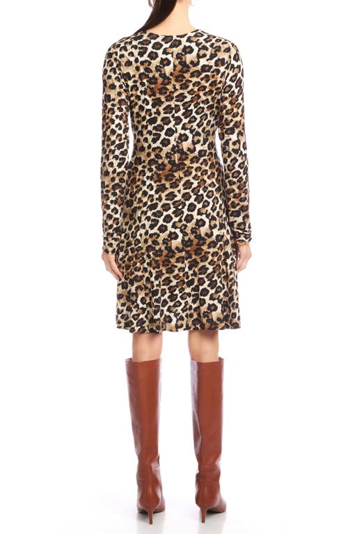 Karen Kane Leopard Print Long Sleeve Fit & Flare Dress In Multi