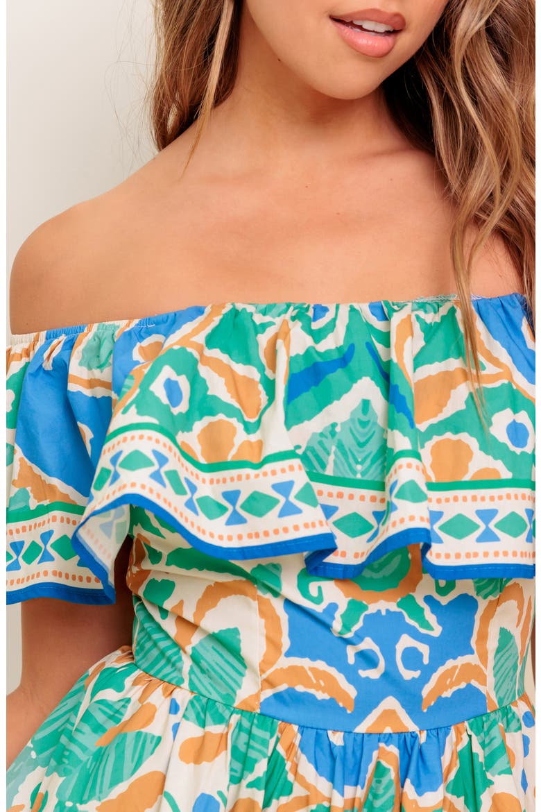 Off-the-Shoulder Print Mini Dress, Alternate, color, SAGE BLUE
