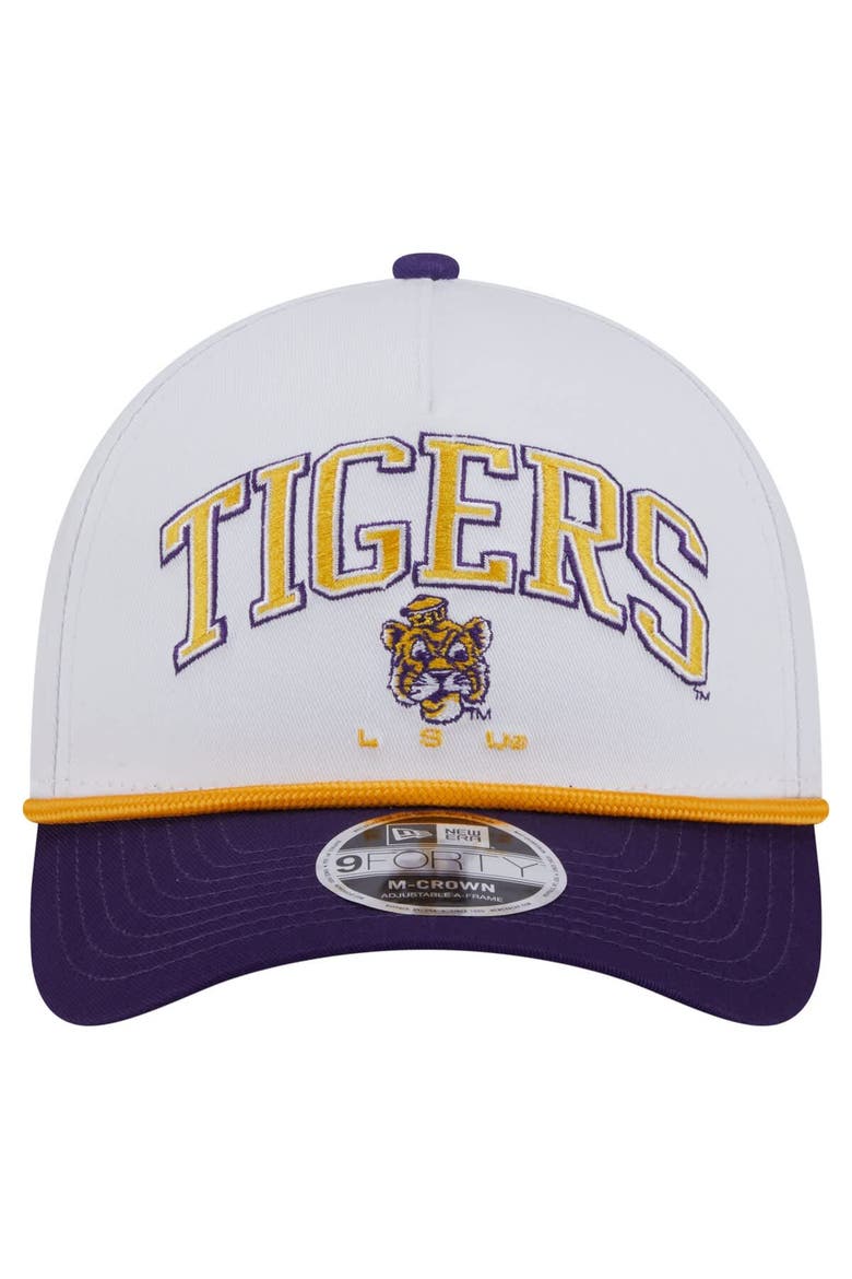 Men's New Era White/Purple LSU Tigers Arch Two-Tone Rope 9FORTY A-Frame M-Crown Adjustable Hat, Alternate, color, White