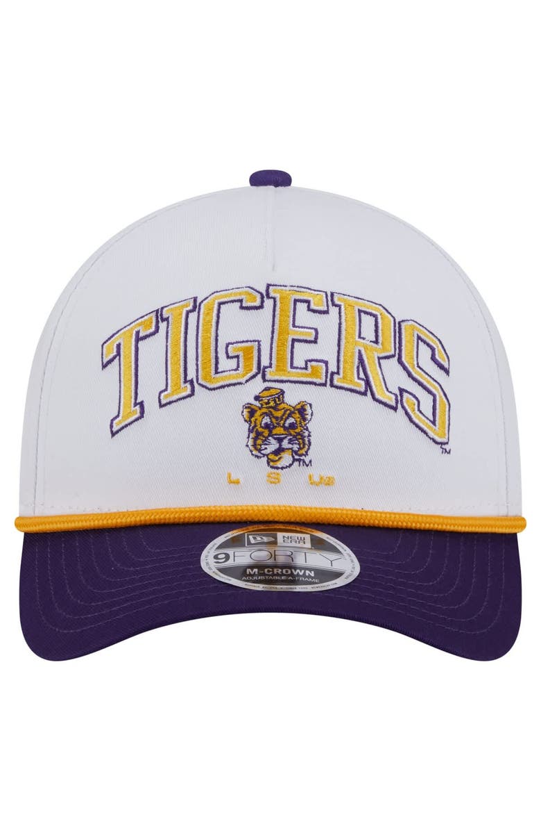 New Era Men's New Era White/Purple LSU Tigers Arch Two-Tone Rope 9FORTY A-Frame M-Crown Adjustable Hat, Alternate, color, White