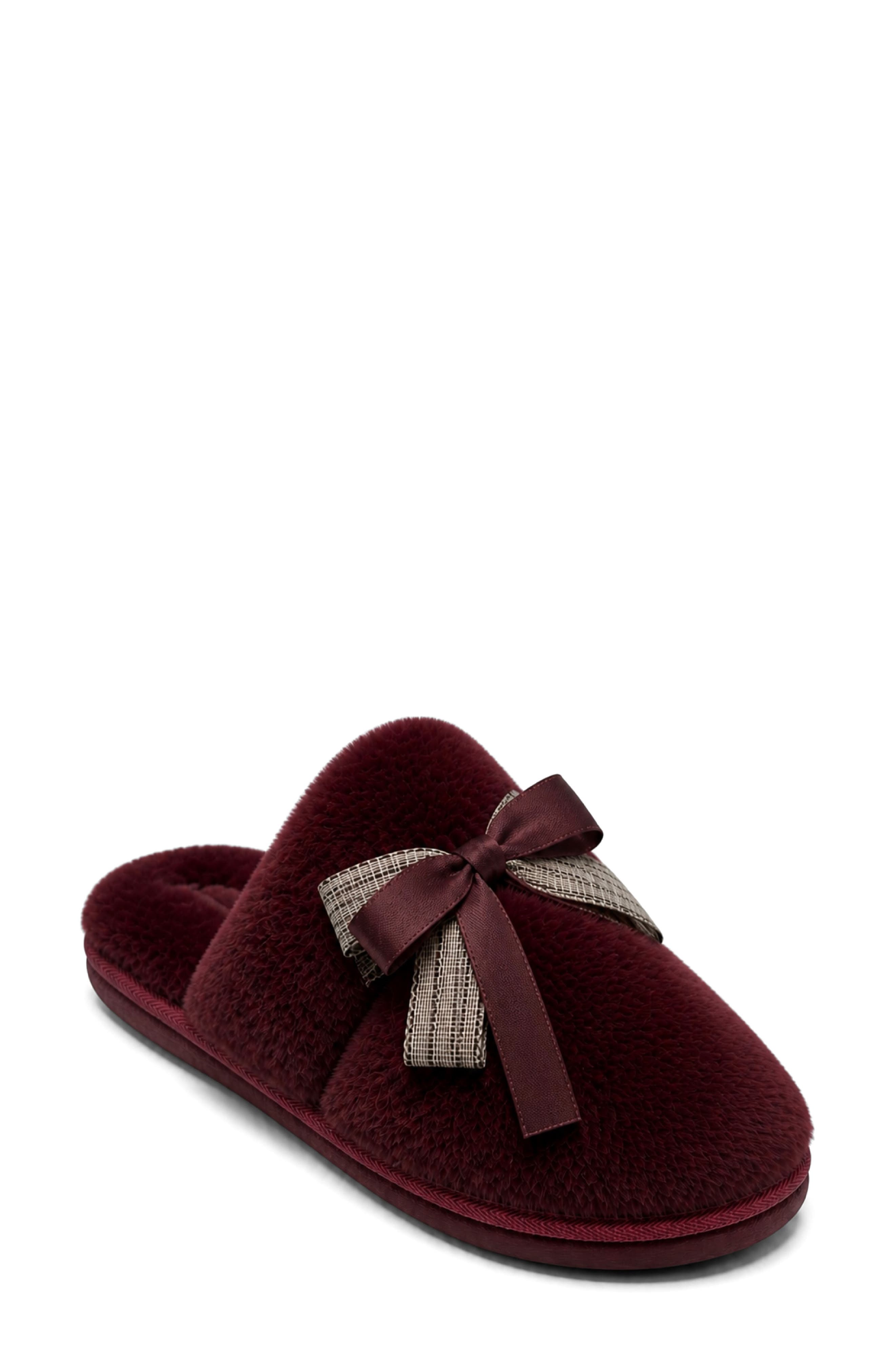 Butterfly Faux Fur Scuff Slipper, Main, color, OXBLOOD