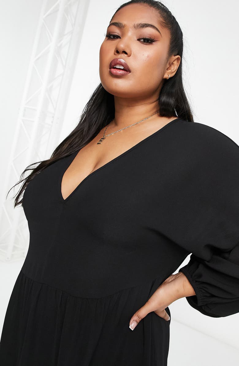 ASOS DESIGN Curve Tiered Long Sleeve Maxi Dress, Alternate, color,