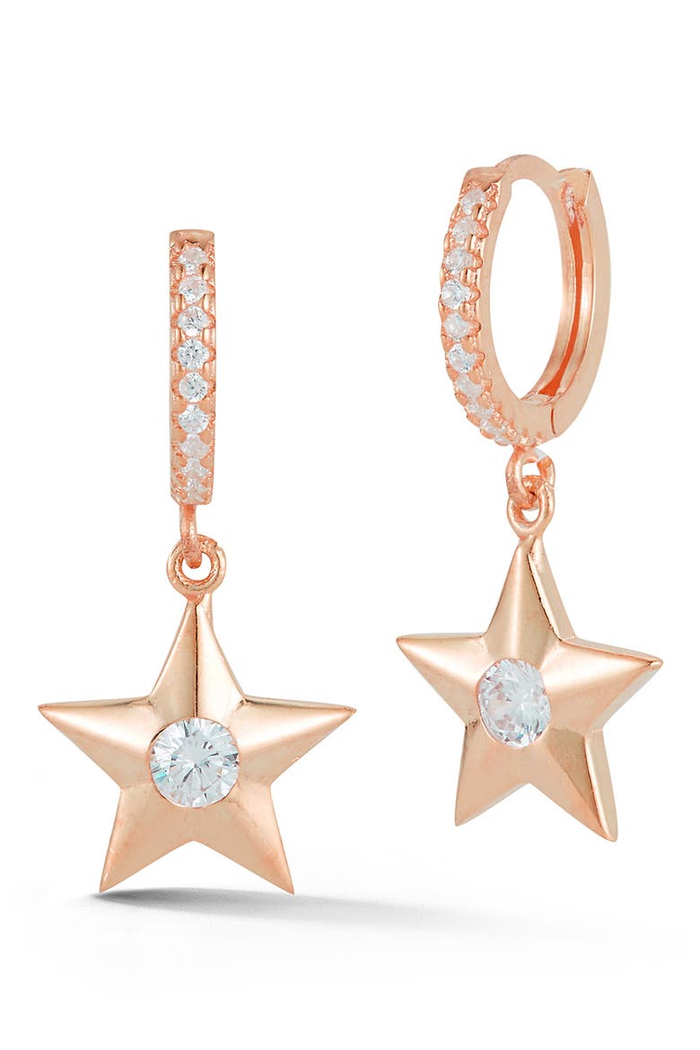 Star Huggie Drop Earrings, Main, color, ROSE GOLD