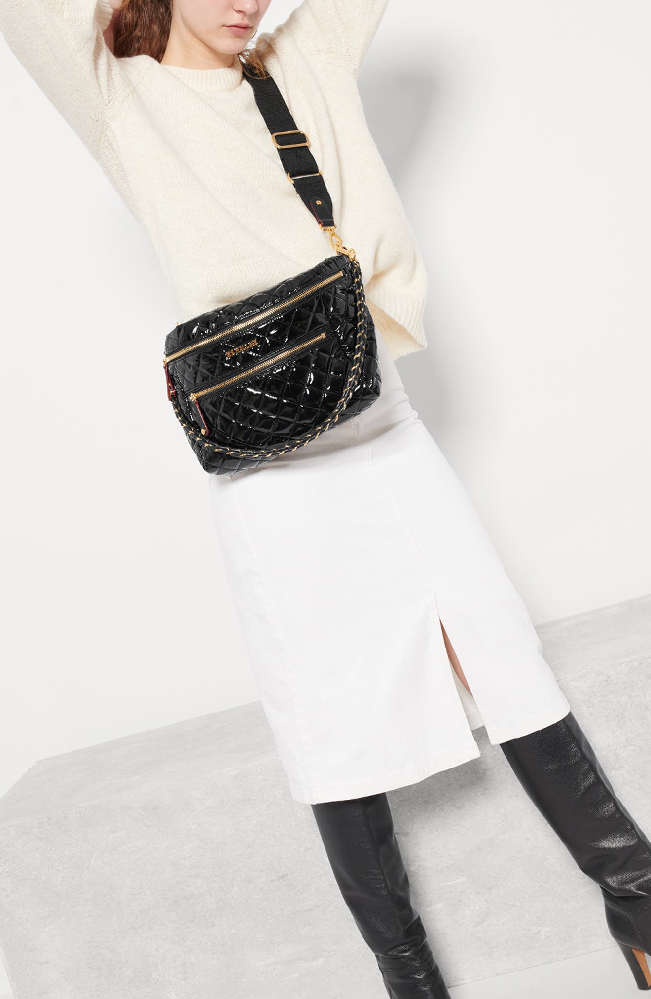Crossbody Belt Bag, Alternate, color, BLACK LACQUER