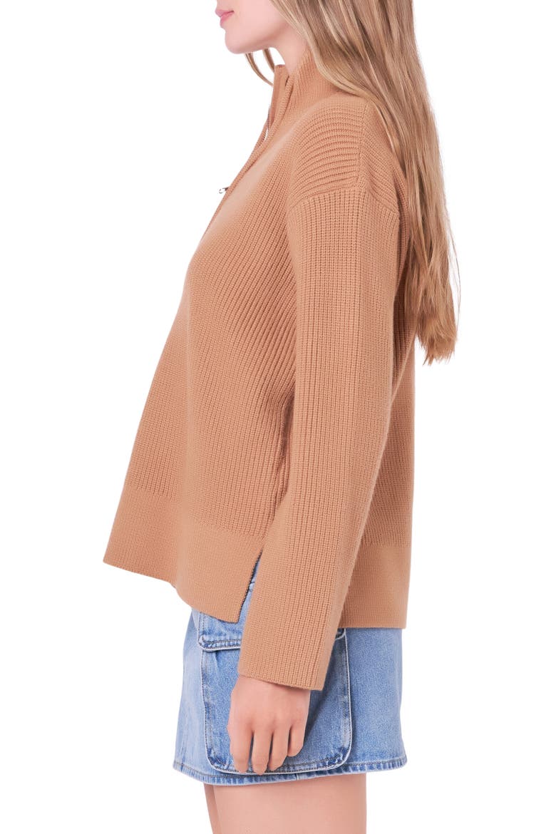 Half Zip Rib Sweater, Alternate, color, CAMEL