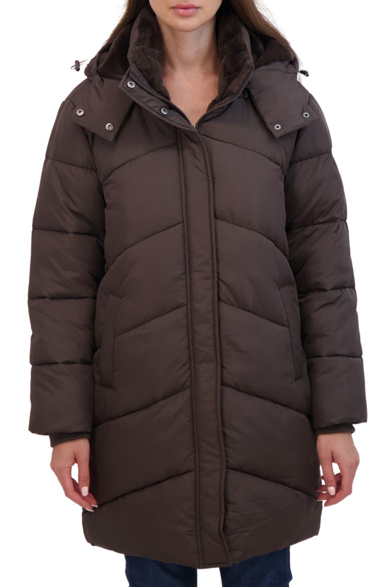 Quilted Hooded Puffer Jacket, Main, color, BROWN