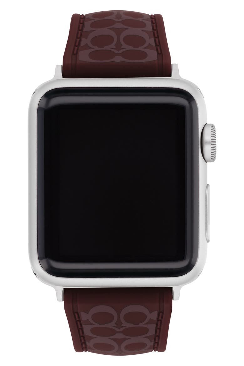 Signature C Silicone 20mm Apple Watch® Watchband, Main, color, BLACK CURRANT