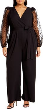 City Chic Asher Swiss Dot Sleeve Jumpsuit