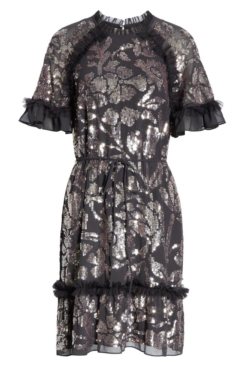 Floral Gloss Dress, Alternate, color, GRAPHITE/ SILVER