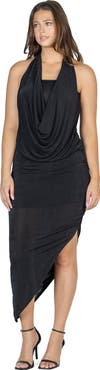 24seven Comfort Apparel Womens Cowl Neck Long Asymmetrical Backless Halter Dress