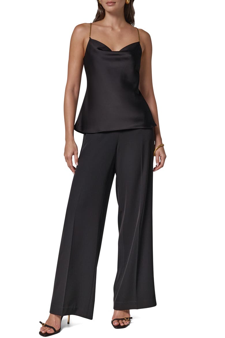 Cowl Neck Cami with Metallic Hardware Straps, Alternate, color, BLACK