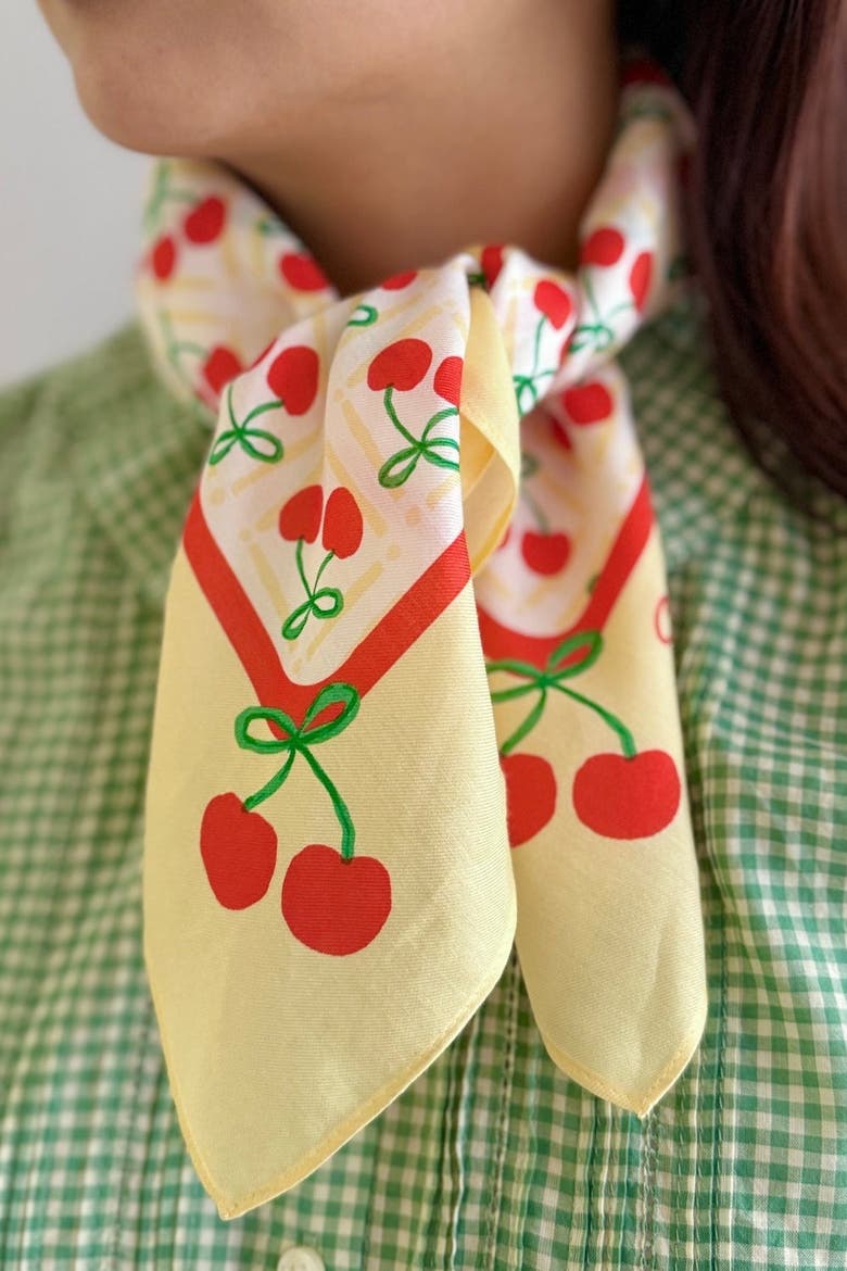 Cherry Cotton Silk Bandana, Alternate, color, Yellow