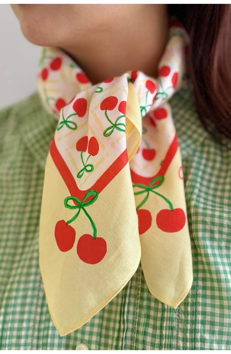 Centinelle Cherry Cotton Silk Bandana, Alternate, color, Yellow