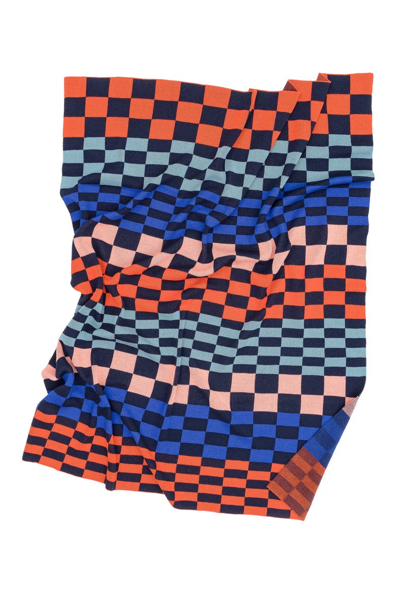 Albers Checkerboard Throw Blanket, Alternate, color, NAVY/RED