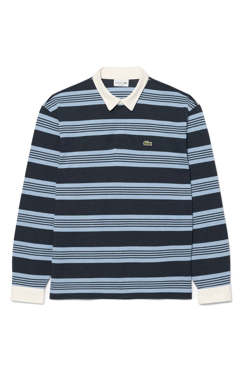 Lacoste Stripe Long Sleeve Rugby Polo, Alternate, color, Aphylla Chine/ Blackbird