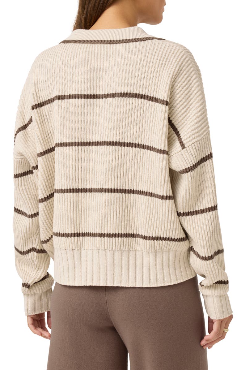 Splendid x @cellajaneblog Stripe Cotton Blend Polo Sweater, Alternate, color, Pearl/ Hazelnut