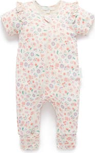 Purebaby Printed Short Sleeve Long Leg Ruffle Romper