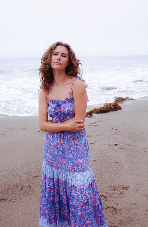 Alicia Bell Libra Ruffle Tiered Cotton & Silk Cover-up Sundress In Blue Pink Print